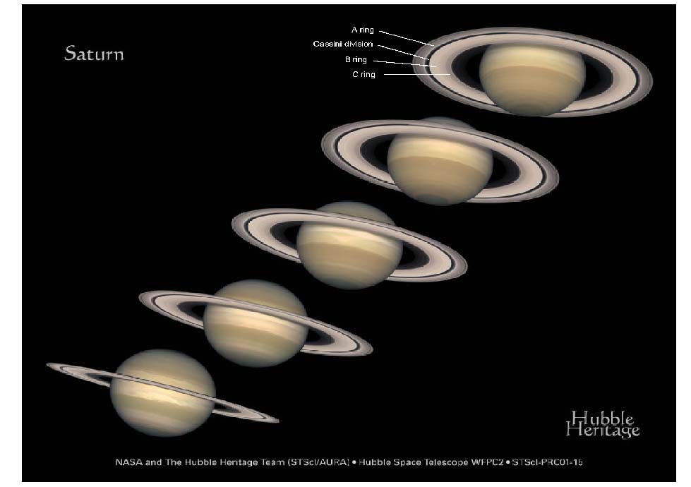 Saturn's moon Atlas shines between gas giant's rings